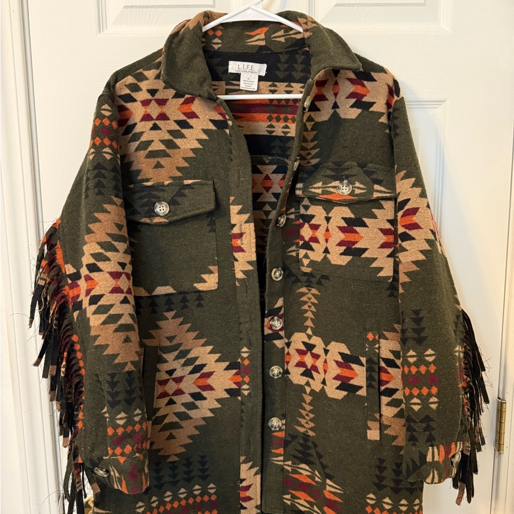 Tribal Pattern Fringe Jacket